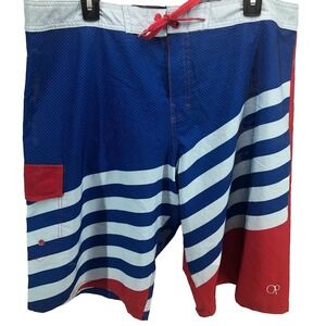 OP flex board shorts men's 38 Red Blue Stripes